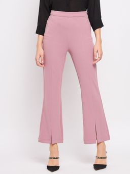 Madame - Pink Solid Boot Cut Fit Trousers