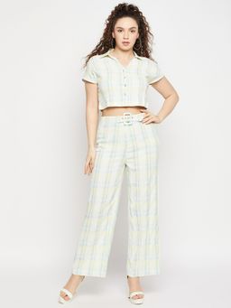 Madame - Aqua Checks Collar Neck Co Ord (Set of 2)