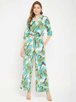 Madame - Aqua Printed Peaked Lapel Co Ord (Set of 2)