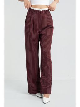 Off Duty India - Striped Boxer Wide Leg Trousers - Maroon