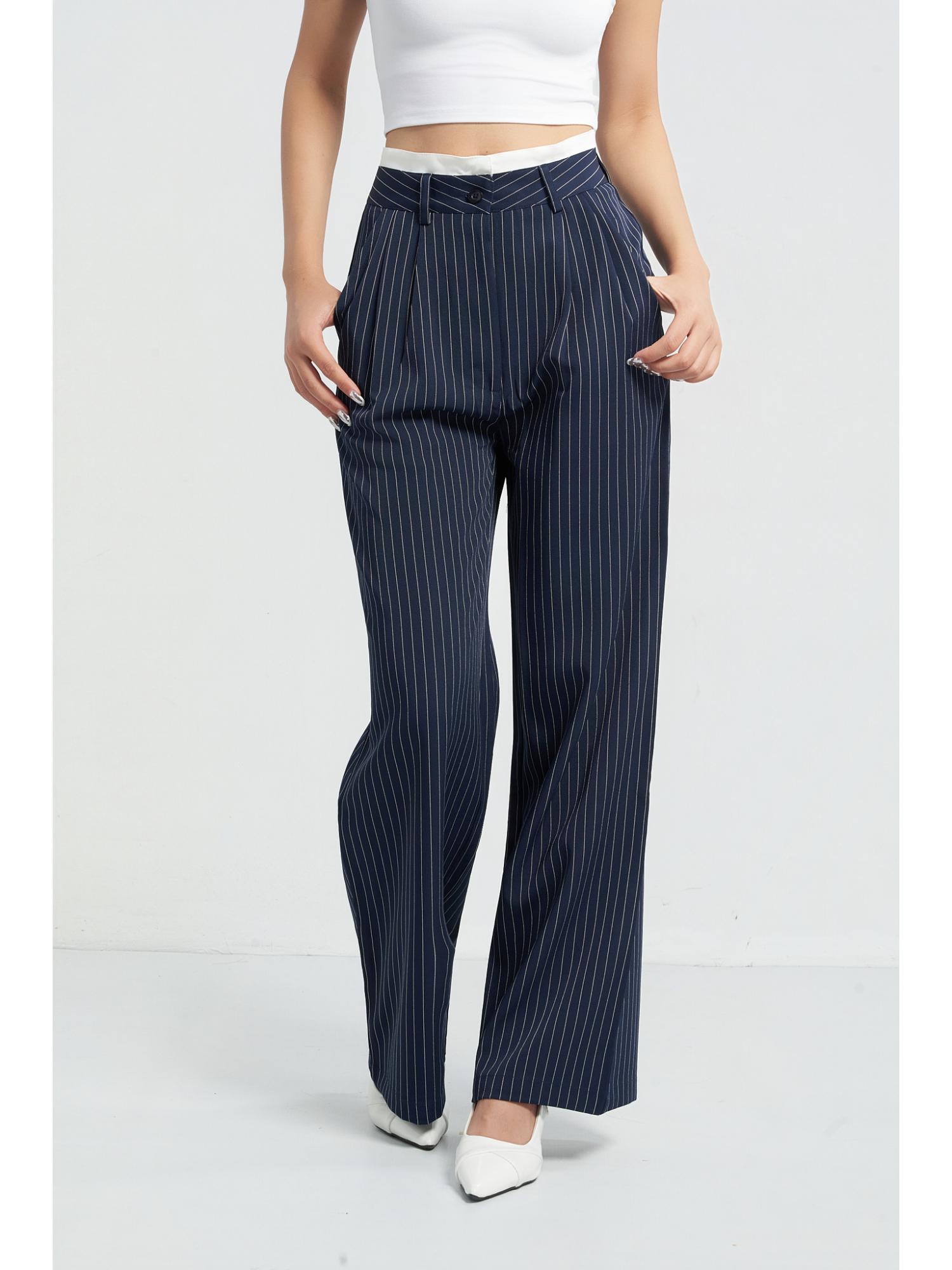 Striped Boxer Wide Leg Trousers - Navy-picture-19