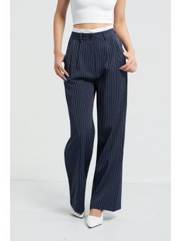 Off Duty India - Striped Boxer Wide Leg Trousers - Navy