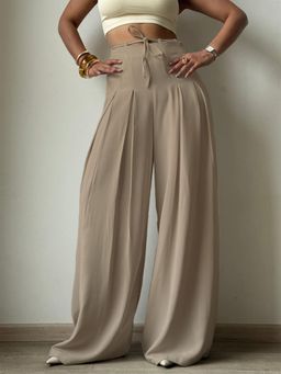 Off Duty India - Cinched Drawstring Wide Leg Pant - Beige