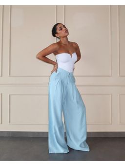 Off Duty India - Defined Pleats Wide Leg Pant - Baby Blue