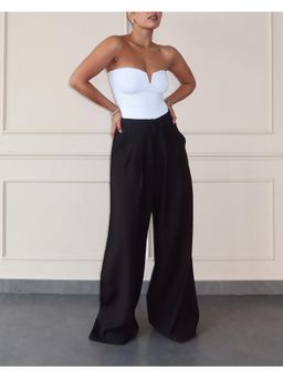 Off Duty India - Defined Pleats Wide Leg Pant - Black