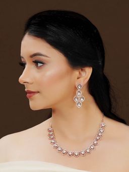 Designbox - Rose Gold CZ Necklace with Pear Shaped Stones (Set of 2)