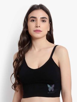 BRACHY - Womens Black Solid Non-Wired Lightly Padded Bralette Bra