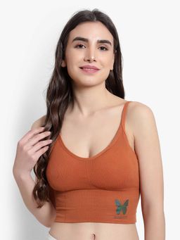 BRACHY - Womens Brown Solid Non-Wired Lightly Padded Bralette Bra