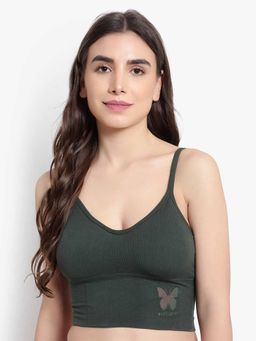 BRACHY - Womens Green Solid Non-Wired Lightly Padded Bralette Bra