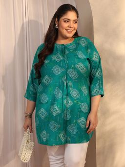 Extra love by Libas - Blue Silk Blend Three Fourth Sleeves Kurti