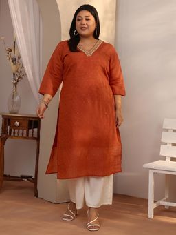 Extra love by Libas - Rust Silk Blend Three Fourth Sleeves Kurta