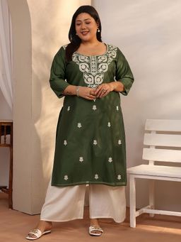 Extra love by Libas - Green Silk Blend Three Fourth Sleeves Kurta