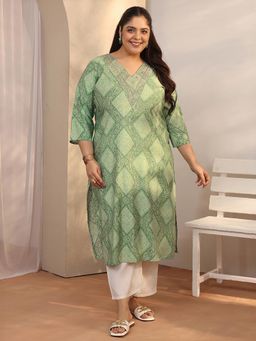 Extra love by Libas - Green Silk Blend Three Fourth Sleeves Kurta