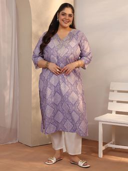 Extra love by Libas - Purple Silk Blend Three Fourth Sleeves Kurta