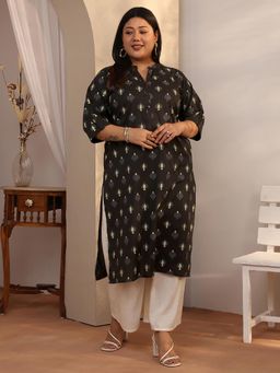 Extra love by Libas - Black Cotton Blend Three Fourth Sleeves Kurta