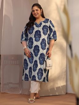 Extra love by Libas - Plus Size Women Cotton Blend Three Fourth Sleeves Kurta