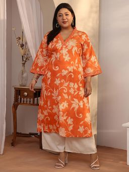 Extra love by Libas - Plus Size Women Silk Blend Three Fourth Sleeves Kurta