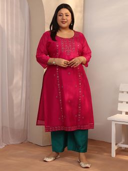Extra love by Libas - Pink Chanderi Three Fourth Sleeves Kurta