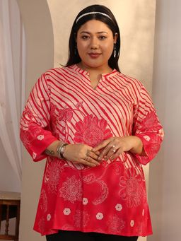 Extra love by Libas - Red Cotton Blend Three Fourth Sleeves Kurti