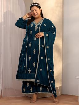 Extra love by Libas - Velvet Kurta With Palazzo & Dupatta