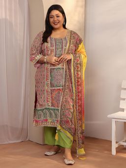 Extra love by Libas - Plus Size Women Silk Blend Kurta With Pant & Dupatta