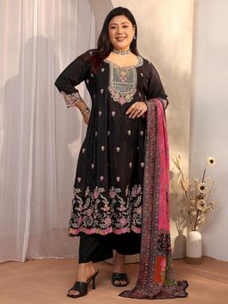 Extra love by Libas - Plus Size Women Crepe Anarkali Kurta With Pant & Dupatta