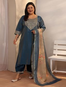 Extra love by Libas - Plus Size Women Silk Blend Kurta With Salwar & Dupatta