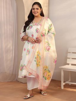 Extra love by Libas - Plus Size Women Cotton Blend Kurta With Pant & Dupatta