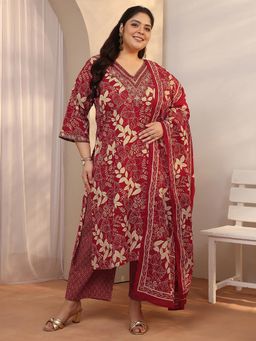 Extra love by Libas - Maroon Cotton Blend Kurta With Pant & Dupatta