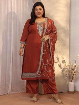 Extra love by Libas - Brown Georgette Kurta With Pant & Dupatta