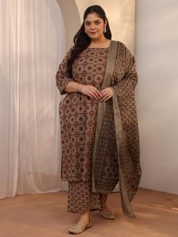 Extra love by Libas - Plus Size Women Cotton Blend Kurta With Palazzo & Dupatta