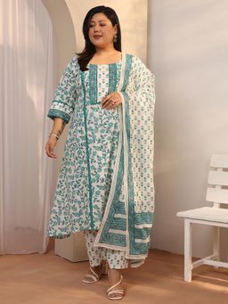 Extra love by Libas - Plus Size Women Blue Cotton Blend Kurta With Palazzo & Dupatta
