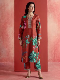 Globus - Polyester Blend Full Sleeves Kurta With Pant