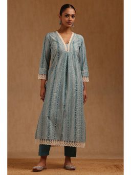 Soch - Teal Cotton Three Fourth Sleeves Kurta With Pant