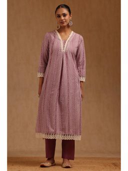 Soch - Purple Cotton Three Fourth Sleeves Kurta With Pant