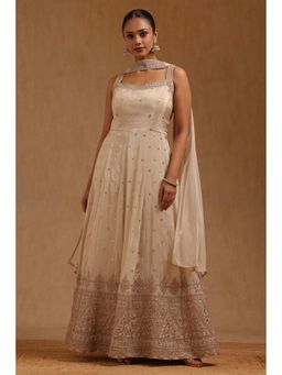 Soch - Tissue Sleeveless Anarkali Kurta Churidar With Unstitched Sleeves & Dupatta