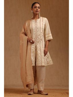 Soch - Beige Art Silk Three Fourth Sleeves Kurta With Salwar & Dupatta