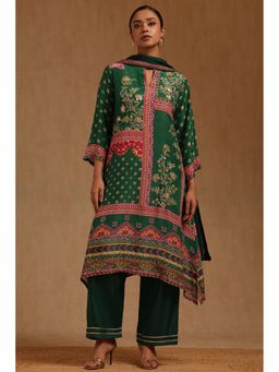 Soch - Green Crepe Full Sleeves Kurta With Palazzo & Dupatta