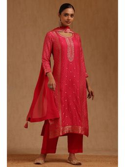 Soch - Pink Silk Blend Three Fourth Sleeves Kurta With Pant & Dupatta