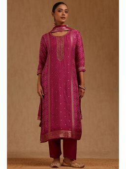 Soch - Magenta Silk Blend Three Fourth Sleeves Kurta With Pant & Dupatta