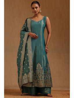 Soch - Cotton Silk Anarkali Kurta Palazzo With Unstitched Sleeves & Dupatta
