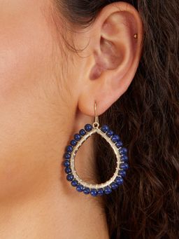 Accessorize London - Women Blue Statement Beaded Teardrop Hoop Earrings