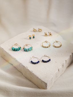 Accessorize London - Women Multi Semi-Precious Stone Stud And Hoop Earrings Pack of 6