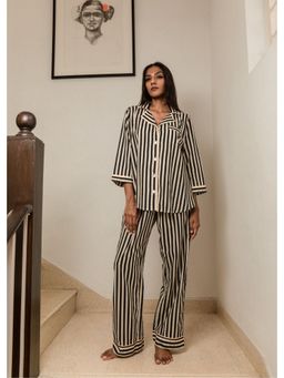 Azurina - Beige Pure Cotton Stripes Top and Pant