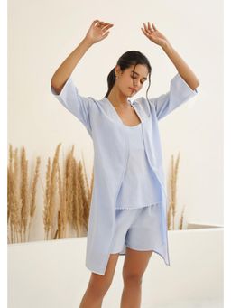 Muvazo - Moonlit Reverie Blue Robe with Cami Top and Shorts