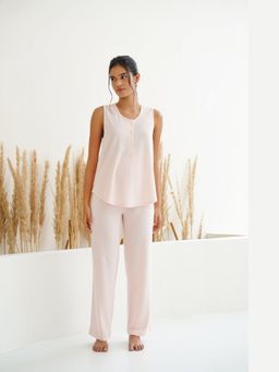 Muvazo - Elan Nocturne Lounge Peach Tank Top with Pant