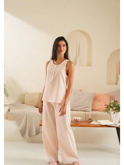 Muvazo - Gingham Bliss Peach Top with Pant