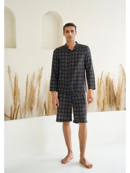 Muvazo - Noire Plaid Navy Blue Shirt with Shorts