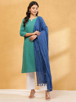 Fabindia - Avni Green Cotton Blend Kurta with Dupatta (Set of 2)