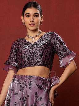 Ethnovog - Pink Tissue Organza Sequins Stitched Blouse